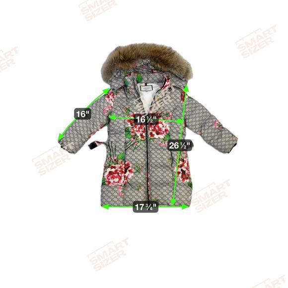 Girls Down Puffer Jacket Brown Floral Removable Hood Fur Trim Sz 8 - Picture 10 of 16